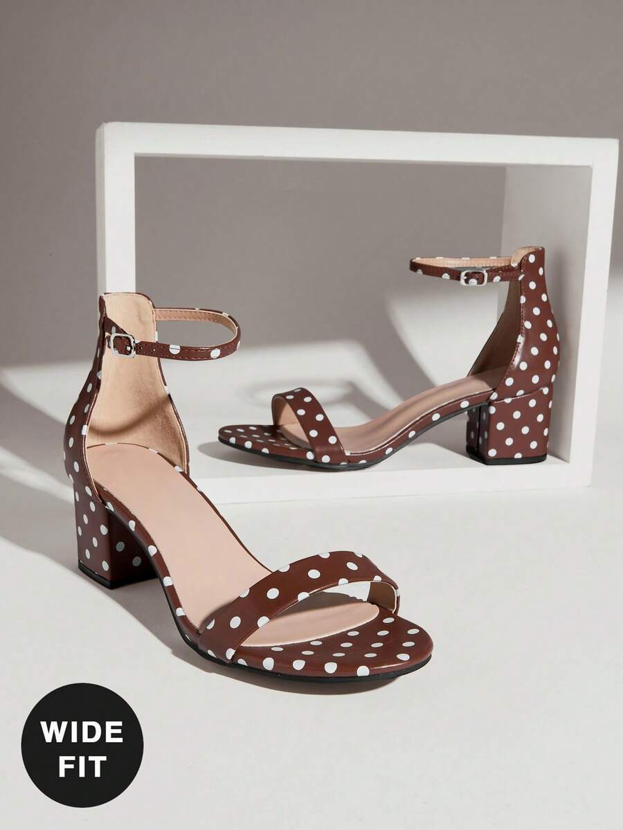 SHUZIA #ArtistInspired Wide Fit Top-Seller Women's Ankle Strap Open Toe Low Block Heel Minimalist Brown Polka Dot Sandals –Comfortable & Essential - Brown - View 1