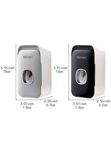 1pc Wall Mounted Automatic Toothpaste Dispenser With Toothbrush Holder Bathroom Accessories Set - Black - View 10