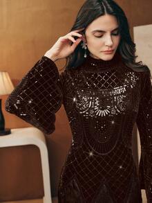 Anewsta Đầm nữ sang trọng, thanh lịch thêu họa tiết ngọc trai, thích hợp cho tiệc cưới, năm mới, dạ hội sang trọng, tiệc tùng, mùa xuân, lễ hội hóa trang. - Cà phê - Xem 2