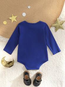 SHEIN Newborn Baby Casual Unisex Funny Pattern Bodysuit - Blue - View 3