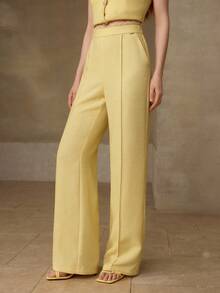 MOTF PREMIUM 粗花呢纯色前缝西装裤 - 黃色 - 查看 4