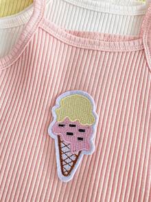 SHEIN Playful Pals 女婴可爱休闲舒适纯棉面料刺绣动物图案吊带背心，适合居家和户外活动，春夏款 - 彩色 - 查看 4