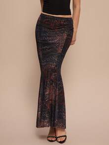 Leighera Women's High Waist Leopard Print Flared Maxi Skirt, Suitable For Spring, Summer, Autumn And Winter - Brown - View 7