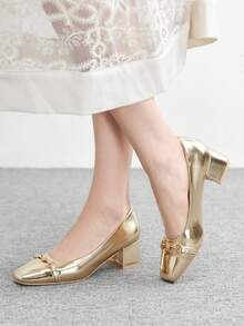 CUCCOO BIZCHIC Women's Fashionable Gold Rhinestone Buckle High Heel Pumps - Gold - View 3