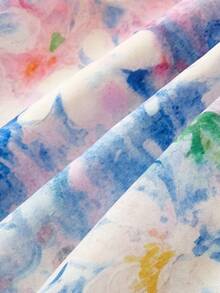 SHEIN MOD 大码女士露肩泡泡袖印花中长连衣裙，春季 - 彩色 - 查看 3