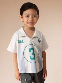 SUMWON Boys USA Number 9 Polo Shirt With Circle Logo And Shield Emblem Collared Short Sleeve Top - Multicolor - View 1