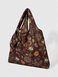 Teletubbies X ROMWE 卡通图案大容量可折叠手提包带零钱包 - 棕色日月 - 查看 3