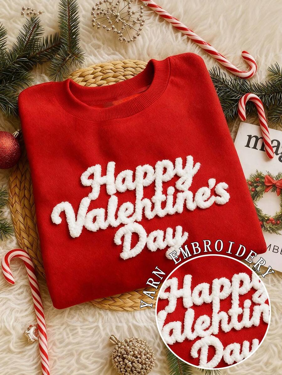 EMERY ROSE 加大码圣诞运动衫，休闲宽松圆领长袖运动衫，节日氛围 - 紅色 - 查看 1