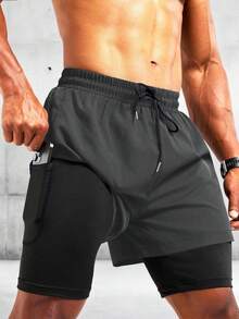 Acti Log Quần short thể thao nam in họa tiết thường ngày - Màu xám đen - Xem 3