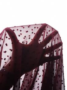 Rosumi 大码女式休闲宽松灯笼袖荷叶边下摆衬衫 - 酒紅色 - 查看 7