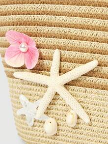 ROMWE Fairycore 1pc Summer Beach Starfish Series Shell & Seashell Woven Shoulder Hand Carry Bag, Beach Bag, Straw Handbag For Women (Charm Color & Style Randomly) - Multicolor D - View 3