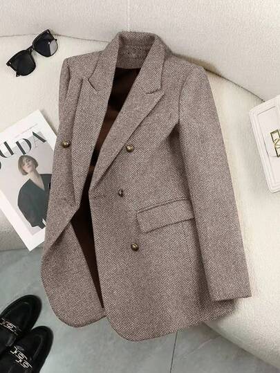 Franclia Elegant 2025 New Autumn/Winter Blazer With Unique Collar Design, Minimalist & Sophisticated, Waist-Cinched, Fashionable Dark Coffee Color, Suitable For Women's Daily Commute
