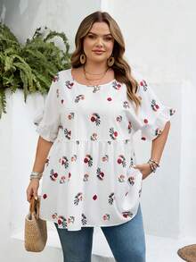 SHEIN CURVE+ Curve 尺码 US22 音乐节、海滨度假、波西米亚风撞色印花衬衫，适合夏季波西米亚度假 - 彩色 - 查看 5