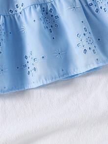 Elladie kids Young Girls Casual Fashion Blue Dress, Sky Blue Solid Woven Openwork Fabric, Sleeveless Strap Patchwork Waist Dress, Suitable For Young GirlCute Lady, Casual Fashion, Comfortable Wear, Suitable For Daily School, Outing, Vacation, Beach Photo, Party And Holiday Outfit, Powder Blue Dress For Kids, Girls Summer Dress, Girls Sleeveless Blue Dress, Kids Embroidered Dress, Sky Blue Dress For Girls.Summer Outfits.Elegant Party Dresses.Squishy Dress. - Blue - View 9