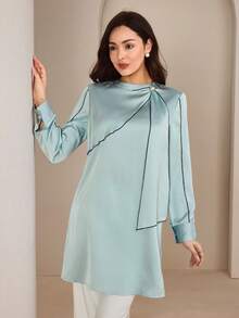 Graceveil Spring New Contrast Trim Blue Casual Shirt Elegant Blouses Dress Modest - Blue - View 1