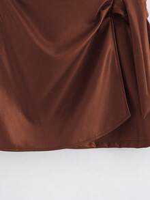 Franclia 优雅时尚短款褶裥可调节系带双层侧边隐形拉链PU皮酒红色女裙，秋冬款