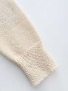 SHEIN Franclia Romantic Valentine's Day Themed Red Stand-Up Collar Pullover Sweater With A Versatile Heart-Patterned Jacquard Design. Features Stylish And Versatile Buttons. Long-Sleeved, Round-Neck, Red Heart-Patterned Jacquard Pullover Sweater. Elegant And Slim-Fitting Evening Wear. Suitable For Women's Elegant Dresses, Wedding Guest Wear, Wedding Party Wear, Valentine's Day Pullover Sweater, Valentine's Day Attire, And Elegant Party/Birthday Tops. - Beige - View 5