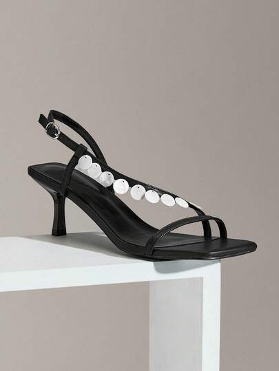 SHUZIA Women's Sexy Metal Chain Kitten Heeled Sandals Valentine's Day