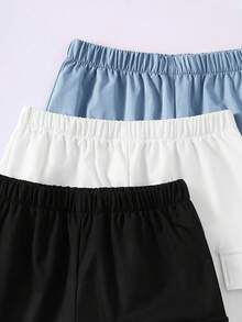 SHEIN 3 Pc Teenboy's Loose Casual Woven Net Color Casual Simple Basic Versatile Solid Color Sports Workwear Shorts Multi-Color Multi Piece Set, Buy One And Get Two Free, Get Three Suitable For Spring And Summer Seasons - Blue - View 7