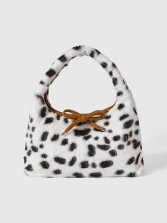 Grunge Punk Borsa a spalla retrò alla moda in finta pelliccia di leopardo