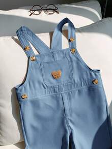 男童休闲舒适百搭可爱小熊图案背带裤 - 霧霾藍 - 查看 4