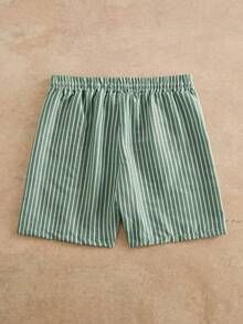 Manfinity VCAY 男士字母水果印花圆领短袖T恤和条纹短裤休闲套装 - 白色 - 查看 7