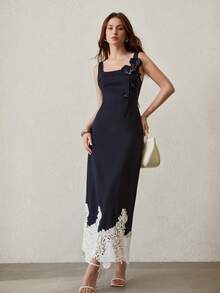 MOTF PREMIUM ĐẦM DỆT KIM CAO CẤP HỌA TIẾT HOA HỒNG DÀNH CHO NỮ - Màu xanh hải quân - Xem 2