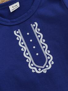 SHEIN Newborn Baby Casual Unisex Funny Pattern Bodysuit - Blue - View 6