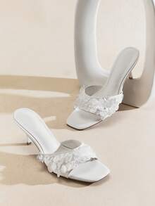SHUZIA Ladies Waverly Shell Kitten Heel Mule Sandals Valentine's Day Summer Shoes - White - View 5