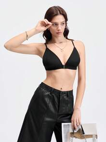 Women's Striped Sexy Front Closure Wireless Comfort Bra - Black - View 7