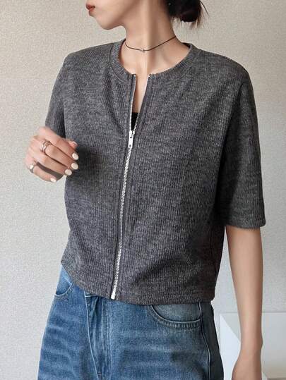 FRIFUL Women's Crew Neck Textured Fabric Decorative Loose Tie-Dye T-Shirt