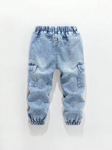 Pantalones jogger de niños con cintura con cordón - Azul lavado medio - Ver 2