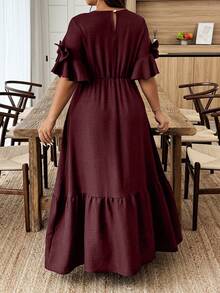 Weeklong Đầm cỡ lớn màu trơn tối giản cổ tròn tay ngắn - Màu Tím - Xem 2