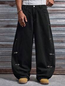 AXEPEAK Quần jeans denim nam màu đen và xám bạc màu, có khóa hình máy bay, kiểu dáng thời trang. - Xám - Xem 3