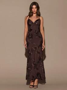 SHEIN BAE Váy suông chấm bi đen lệch vai thu/đông thanh lịch cho nữ, váy thanh lịch, váy Halloween, váy sinh nhật, váy dự tiệc - màu đen - Xem 6