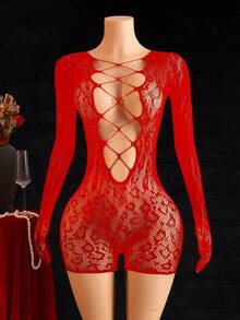 ChaseTheNight Sexy Backless Long Sleeve Jumpsuit, Exquisite Leopard Print, Adds Mysterious Charm For Night Dates - Red - View 3