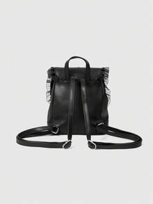 ROMWE Goth 女士朋克风时尚背包，带交叉铆钉，适合上学和情人节 - 黑色十字架 - 查看 4