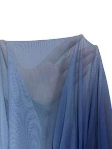 Rafferiza 女士透视网纱长袖渐变褶皱修身连衣裙，休闲日常沙滩装、居家服、办公服 - 藏蓝色 - 查看 8