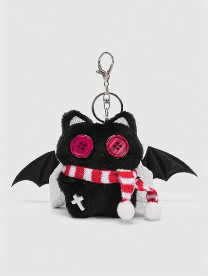 ROMWE Kawaii 1 Pc Cute Black Cat Polka Dot Coin Purse, Small Card Storage Bag, Can Be Used As A Pendant Decoration