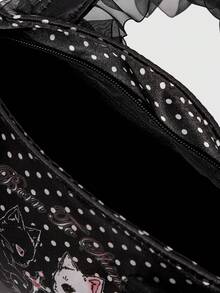 ROMWE Kawaii Túi xách đeo vai hình trụ kiểu Boston dễ thương, họa tiết ngôi sao nhiều màu sắc, ren, phong cách retro dành cho nữ, 1481690 - Mèo có cánh - Xem 5