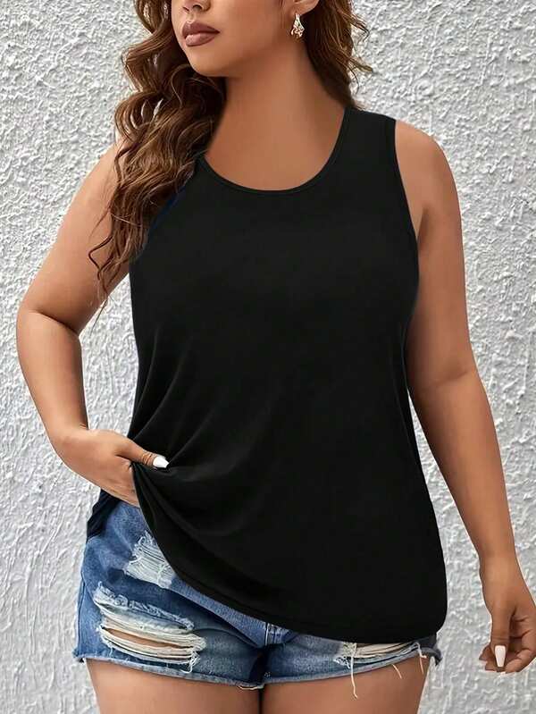 EMERY ROSE 大码夏季休闲简约纯色黑色背心