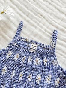 Vintaside Kids Baby Girl Floral & Plaid Print Camisole Top And Elastic Waist Pants Set - Blue - View 6