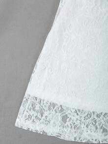 GlowEve 女士圆领无袖束腰蕾丝衬里连衣裙 - 白色 - 查看 5
