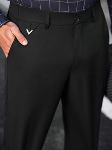 Manfinity Bizformal Quần công sở nam màu trơn, túi xéo, kiểu dáng thường ngày. - màu đen - Xem 7