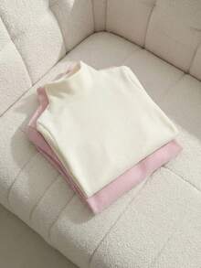 SHEIN 2件套女婴秋冬服装，返校季，适合6个月至3岁宝宝，杏色和粉色休闲简约弹力高领长袖上衣，舒适柔软，适合春、秋、冬季外出和居家穿着，可作为礼物。