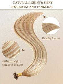 K型接发，100%真人发，#T8-P8/613，渐变胡桃棕至灰棕和漂白金，直发造型，长度14-22英寸。V型接发，丝滑无痕，隐形效果，顶级品质，发尾浓密，健康真人发，50片/包，热熔接发，持久耐用，适合女性/女孩日常使用，尤其适合发量稀少和沙龙级使用。 - T8-P8/613 - 查看 2