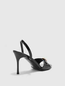 CUCCOO BIZCHIC New Summer Sexy Strap Metal Buckle Thin Heel Sandals, French Elegant Round Toe Open Toe Women Shoes - Black - View 9