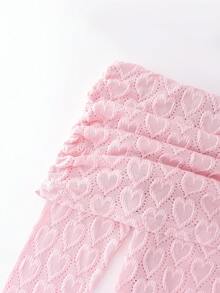 Rafferiza Elegant och trendig t-shirt med smal passform, bara axlar och stort slag, hjärtmönster i spets för unga kvinnor, lämplig för vår/höst - Rosa - Visa 5