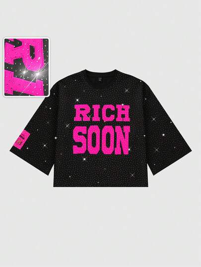 Street Life T-shirt à manches courtes pour hommes avec patch mode de rue et détails de strass, été