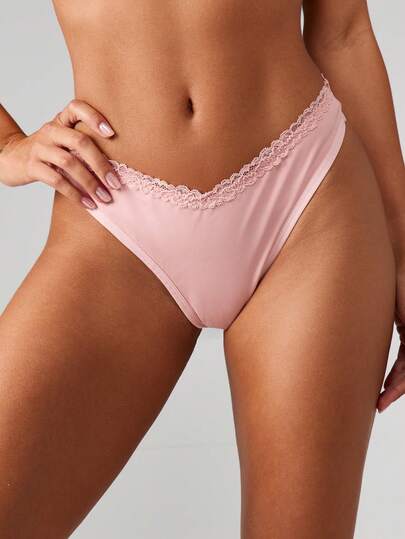 MISSGUIDED Spetsdetaljer Hög midja Thongunderkläder med vågig kant Bekväma intimunderkläder för vardagsbruk